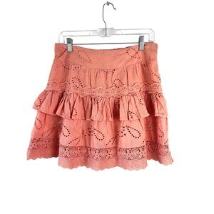 Guess Arielle Cotton Eyelet Tiered Skirt Size‎ Large Peach Boho NEW